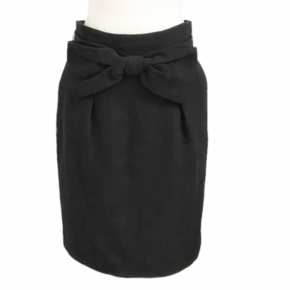 SANDRO BLACK WOOL BLEND FRONT OVERSIZED BOW FORMAL PENCIL SKIRT - M - Picture 2 of 8